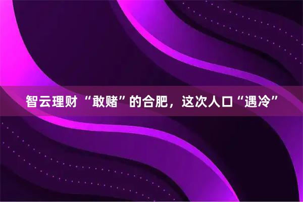 智云理财 “敢赌”的合肥，这次人口“遇冷”