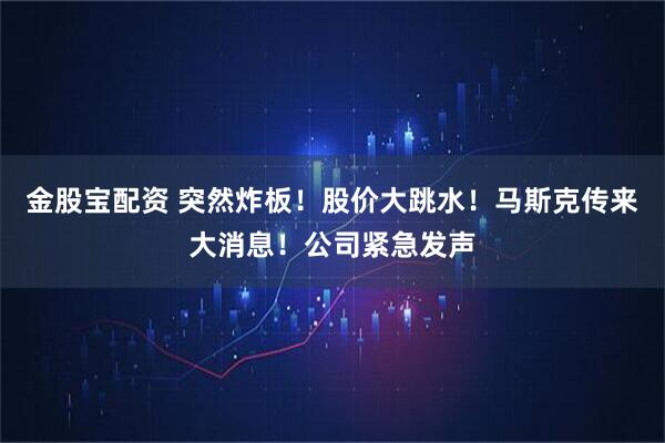 金股宝配资 突然炸板！股价大跳水！马斯克传来大消息！公司紧急发声